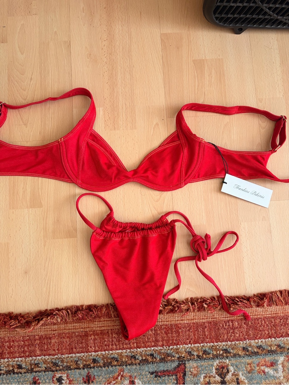 Frankie's Bikinis Red Denim Bikini Set